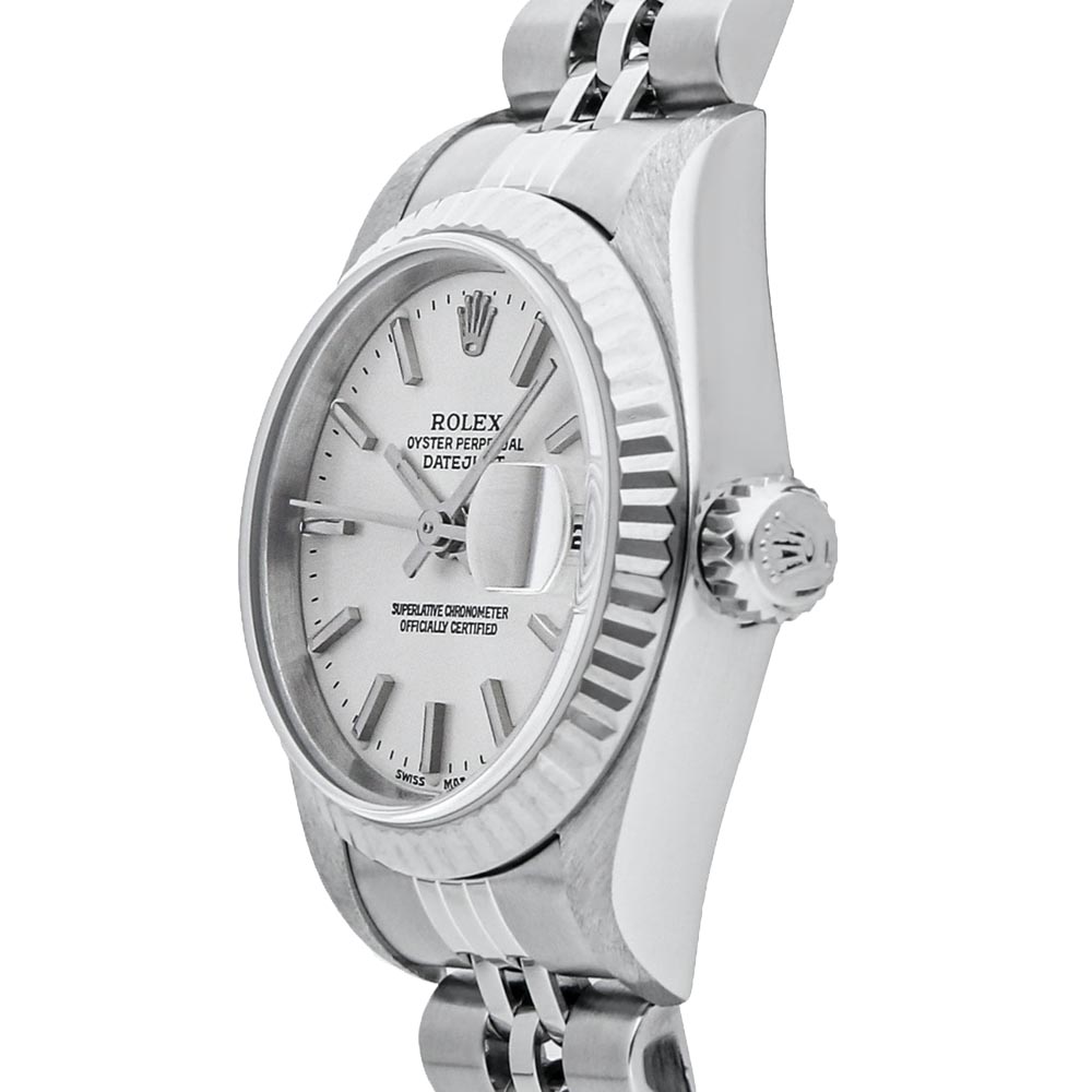 

Rolex Silver 18K White Gold And Stainless Steel Datejust 79174 Women's Wristwatch 26 MM