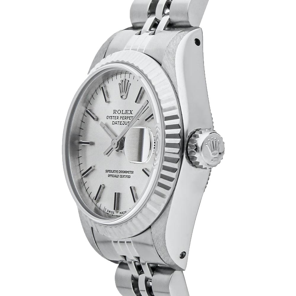 

Rolex Silver 18K White Gold And Stainless Steel Datejust 69174 Women's Wristwatch 26 MM