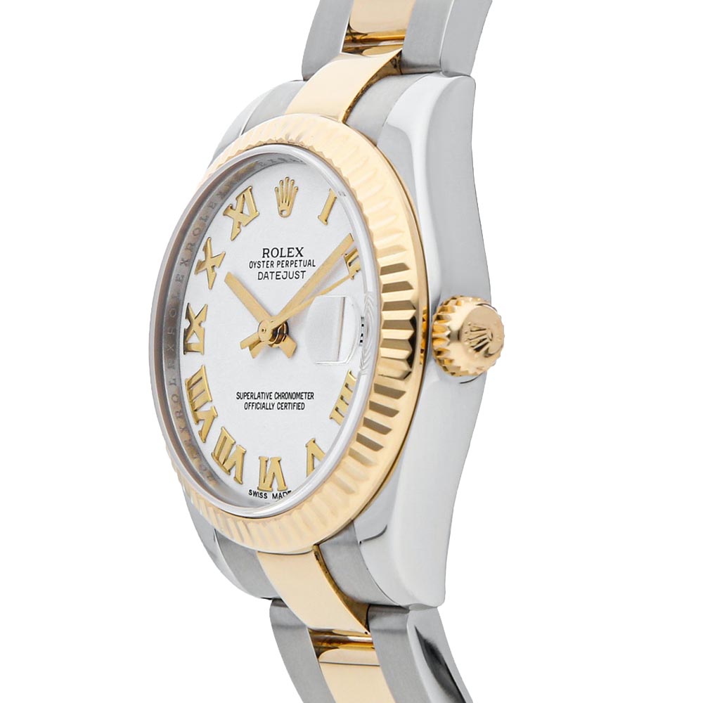 

Rolex White 18K Yellow Gold And Stainless Steel Datejust 178273 Women's Wristwatch 31 MM