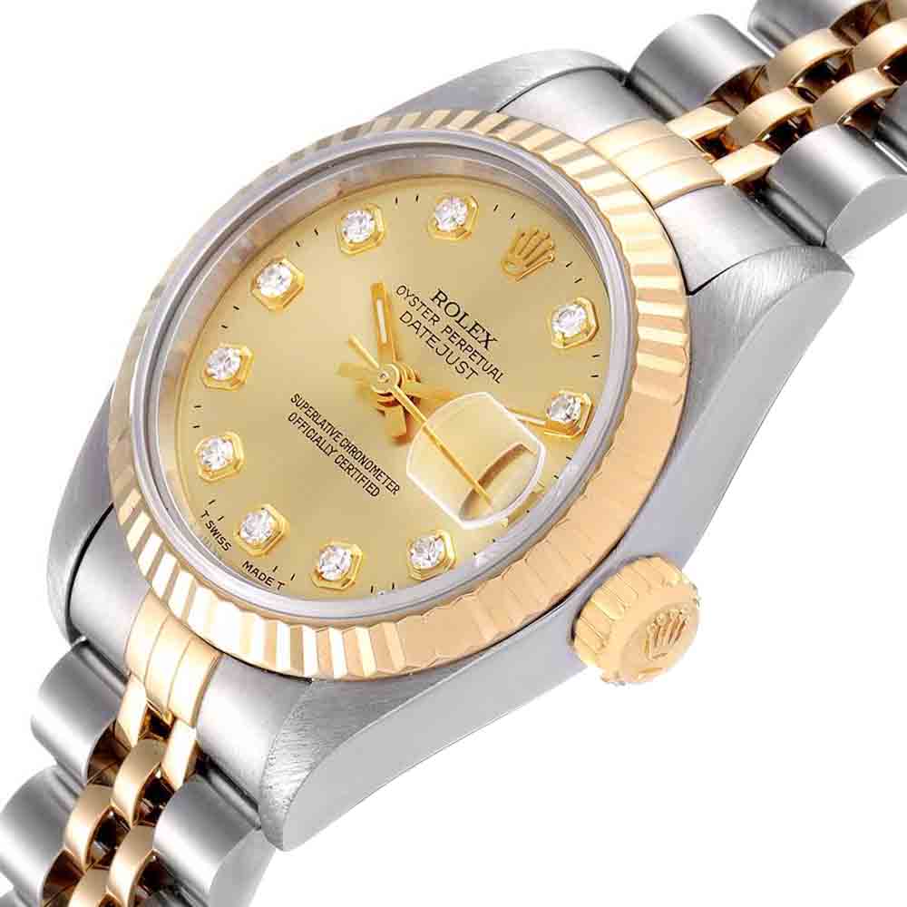 

Rolex Champagne Diamonds 18K Yellow Gold And Stainless Steel Datejust 69173 Women's Wristwatch 26 MM