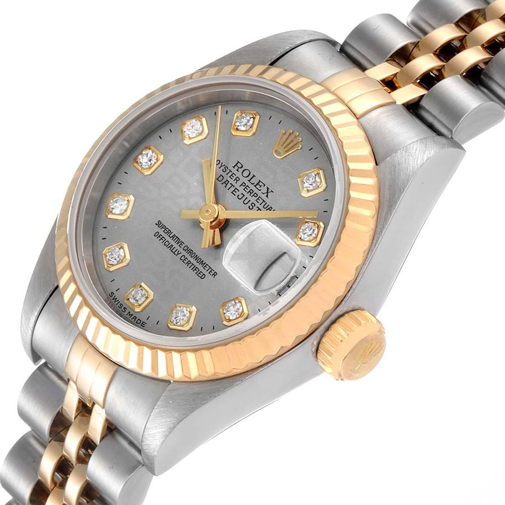 

Rolex Grey Diamond 18K Yellow Gold And Stainless Steel Datejust 69173 Women's Wristwatch 26 MM