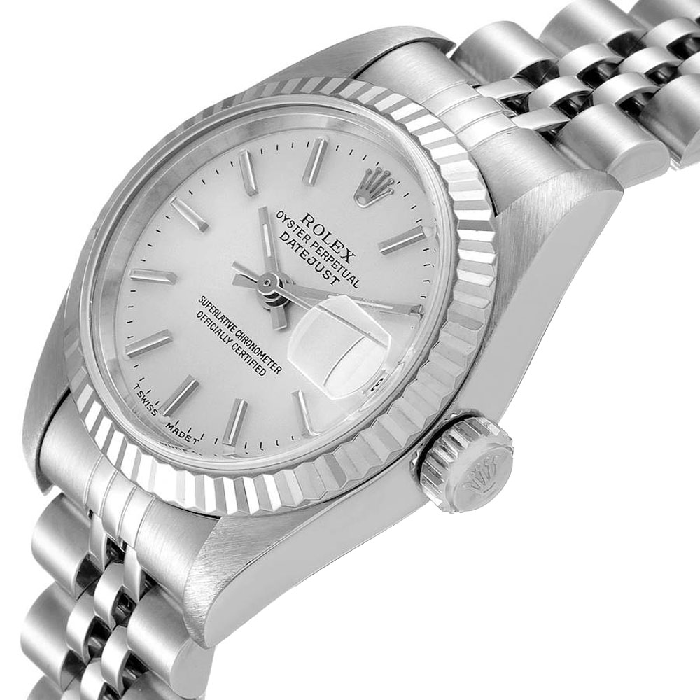 

Rolex Silver 18K White Gold And Stainless Steel Datejust 79174 Women's Wristwatch 26 MM