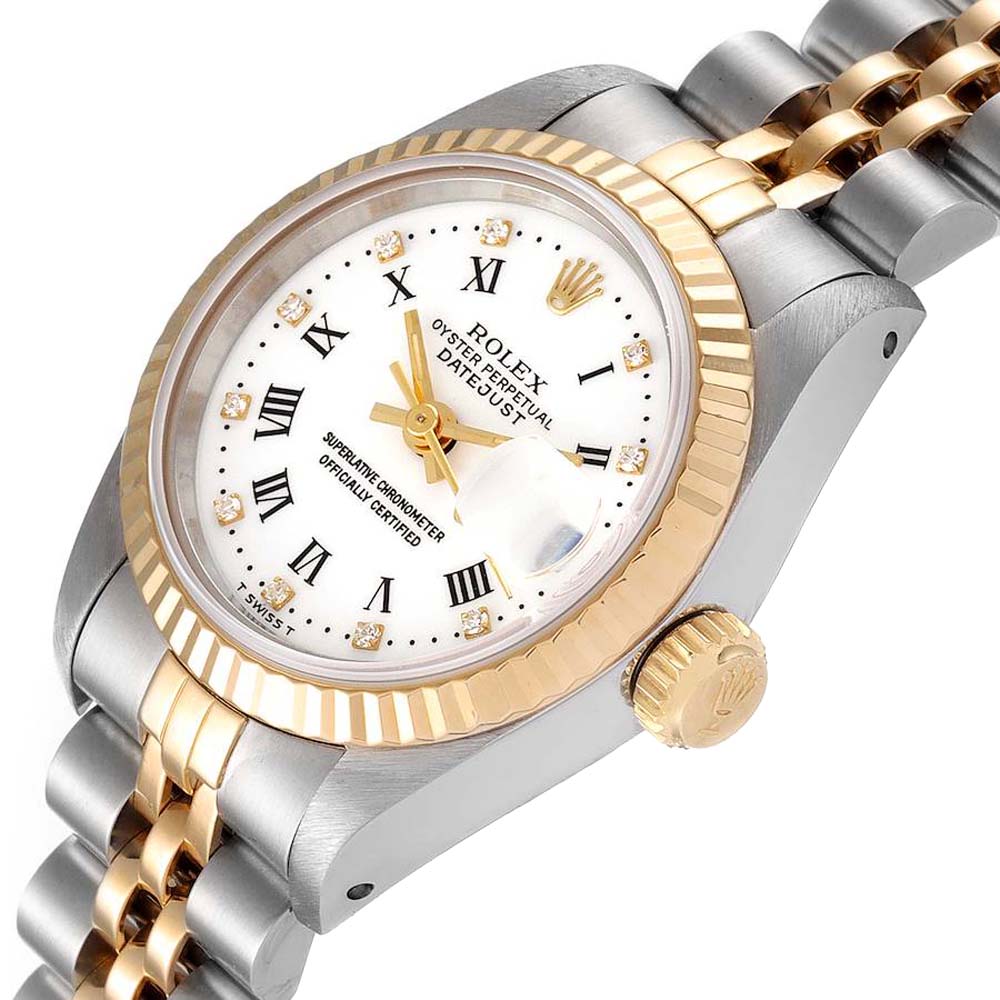 

Rolex White Diamonds 18K Yellow Gold And Stainless Steel Datejust 69173 Women's Wristwatch 26 MM