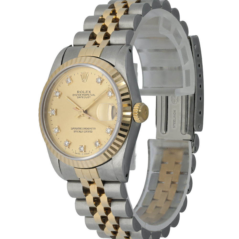 

Rolex Champagne Diamonds 18K Yellow Gold And Stainless Steel Datejust 68273 Women's Wristwatch 30 MM