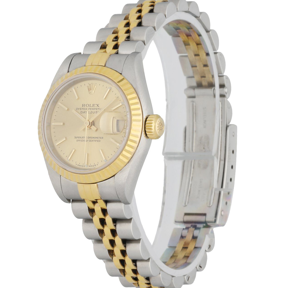 

Rolex Champagne 18k Yellow Gold And Stainless Steel Datejust 79173 Women's Wristwatch 26 MM