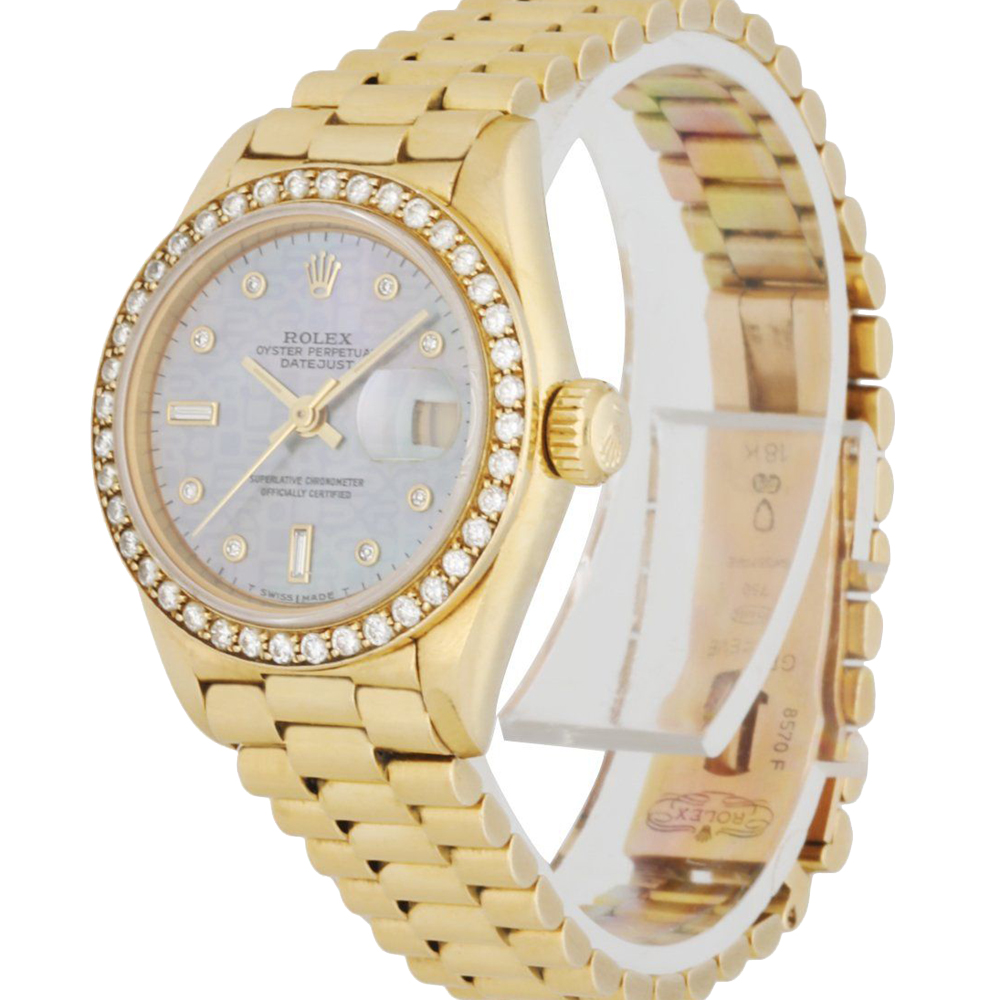 

Rolex Grey Diamonds 18K Yellow Gold Datejust 69138 Women's Wristwatch 26 MM