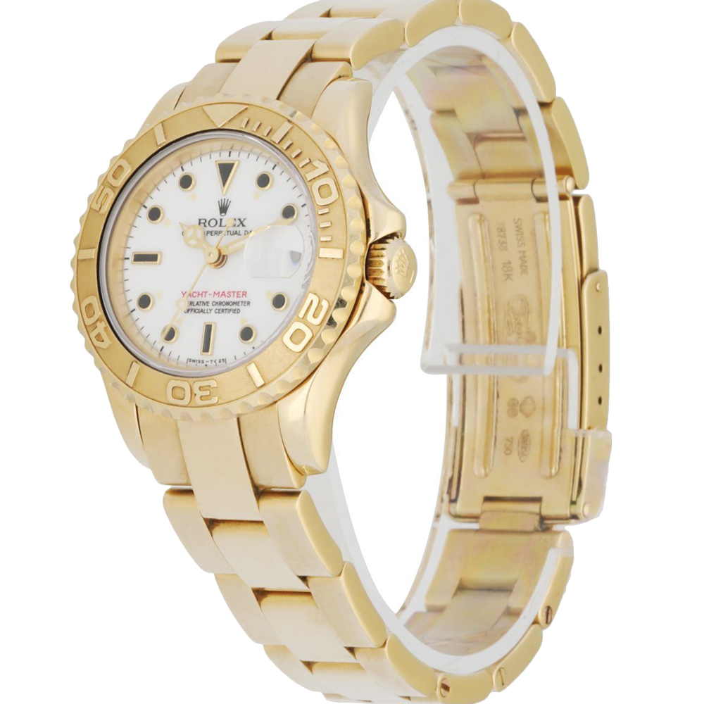 

Rolex White 18K Yellow Gold Yachtmaster 69628 Women's Wristwatch 29 MM