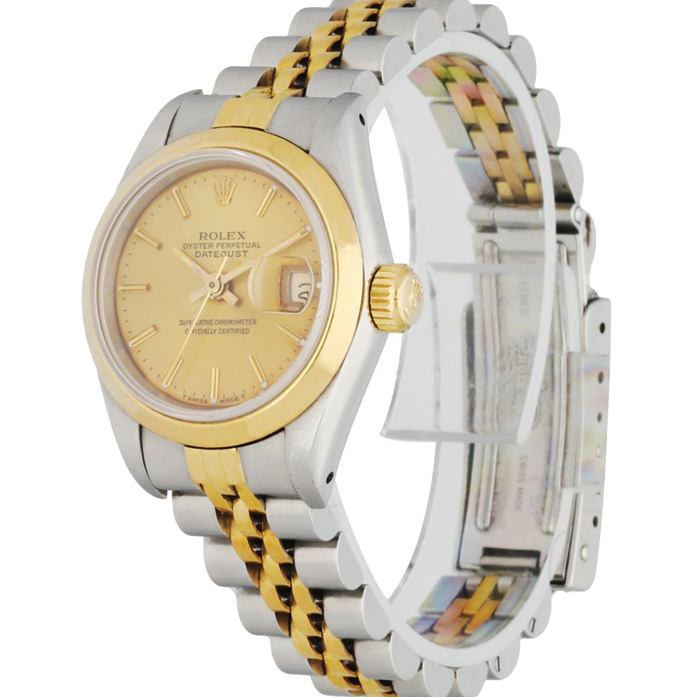 

Rolex Champagne 18K Yellow Gold And Stainless Steel Datejust 69163 Women's Wristwatch 26 MM