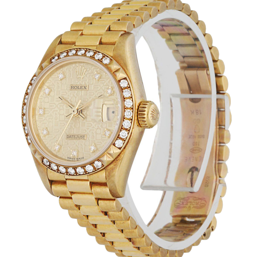 

Rolex Champagne Diamonds 18K Yellow Gold Datejust President 69268 Women's Wristwatch 26 MM