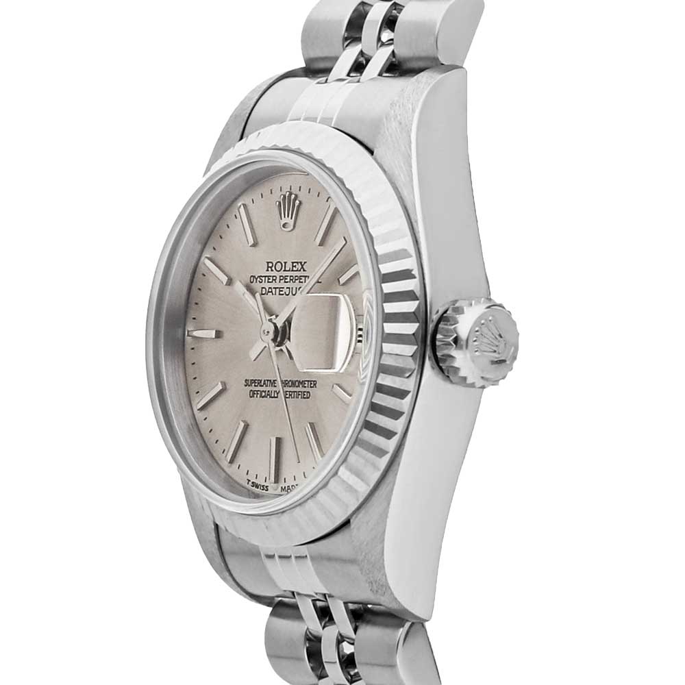 

Rolex Silver 18K White Gold And Stainless Steel Datejust 69174 Women's Wristwatch 26 MM
