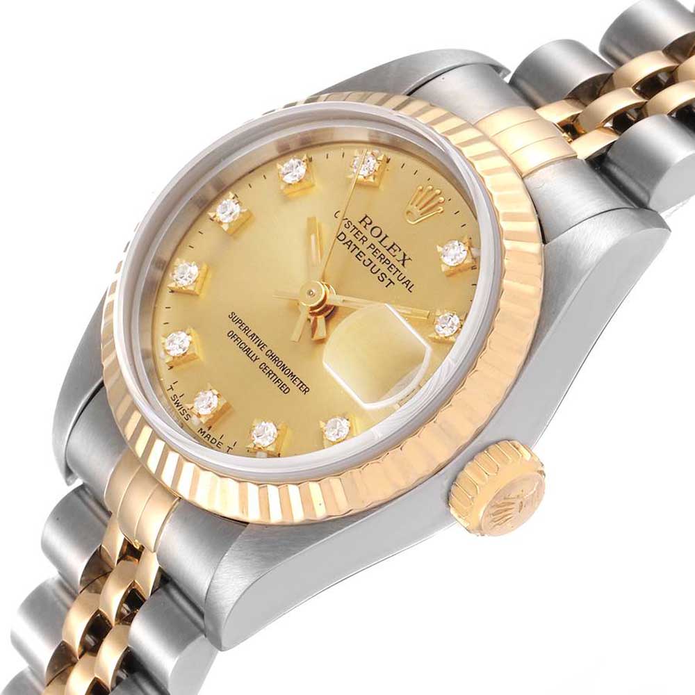 

Rolex Champagne Diamonds 18K Yellow Gold And Stainless Steel Datejust 69173 Women's Wristwatch 26 MM