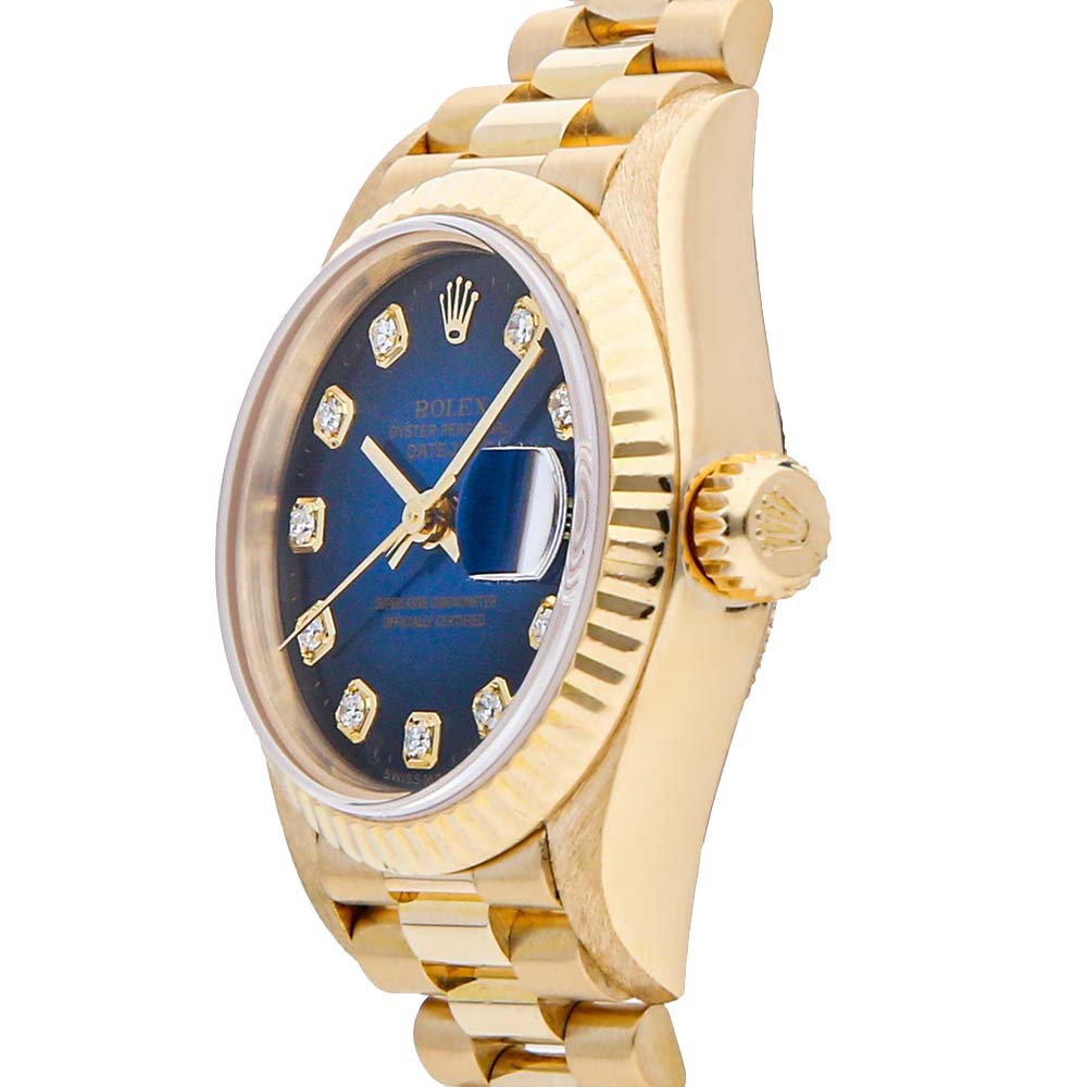

Rolex Blue Diamonds 18K Yellow Gold Datejust 69178 Women's Wristwatch 26 MM