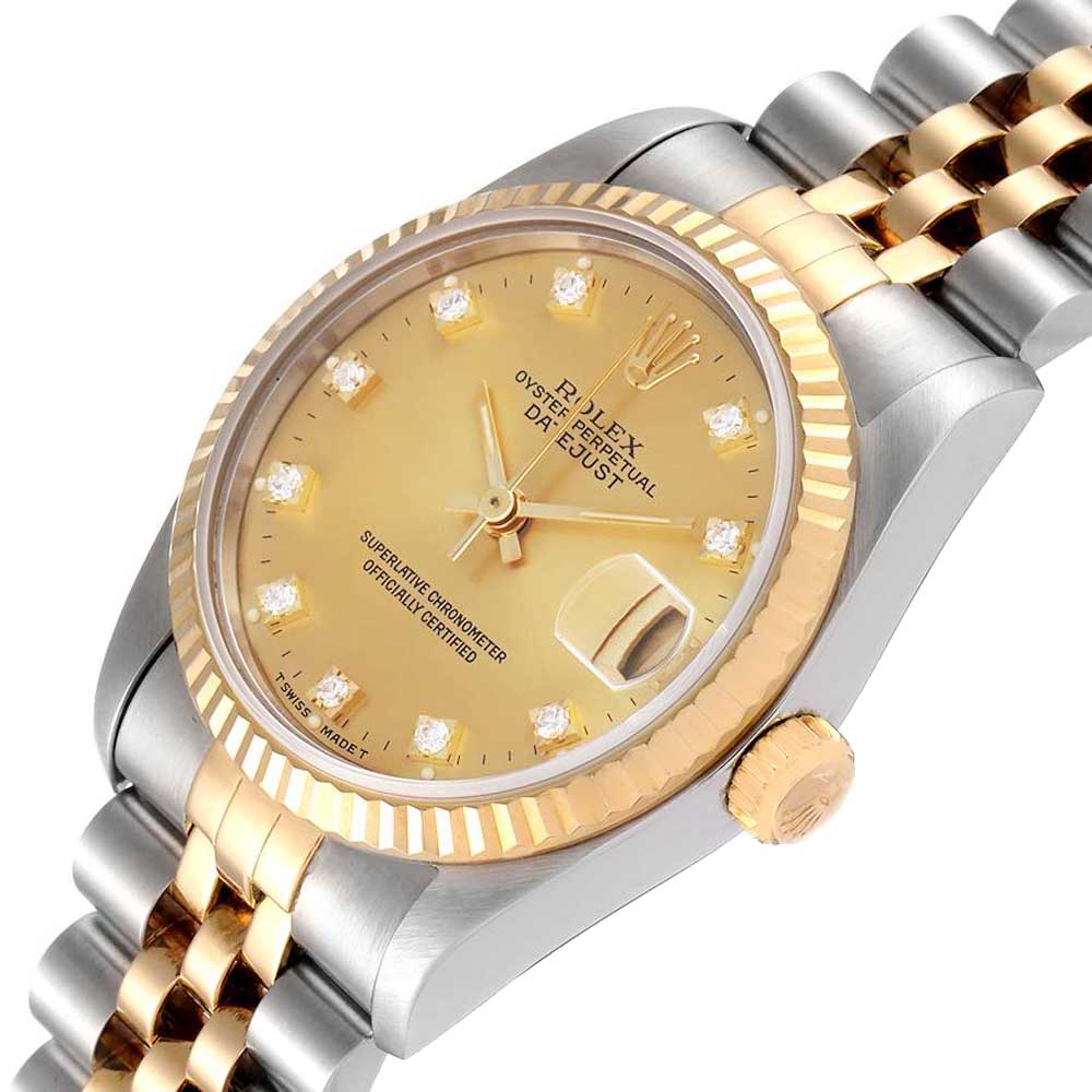 

Rolex Champagne Diamonds 18K Yellow Gold And Stainless Steel Datejust 68273 Women's Wristwatch 31 MM
