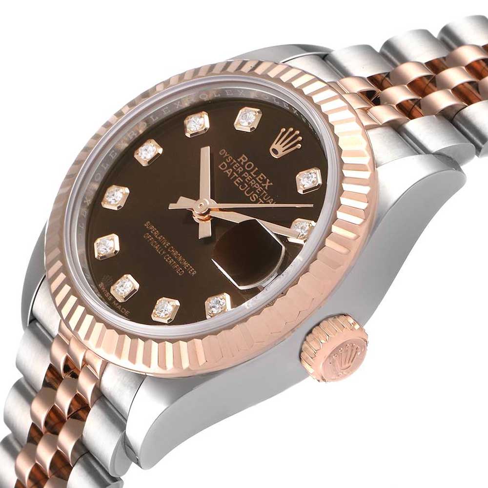 

Rolex Chocolate Diamonds 18K Rose Gold And Stainless Steel Datejust 279171 Women's Wristwatch 28 MM, Brown