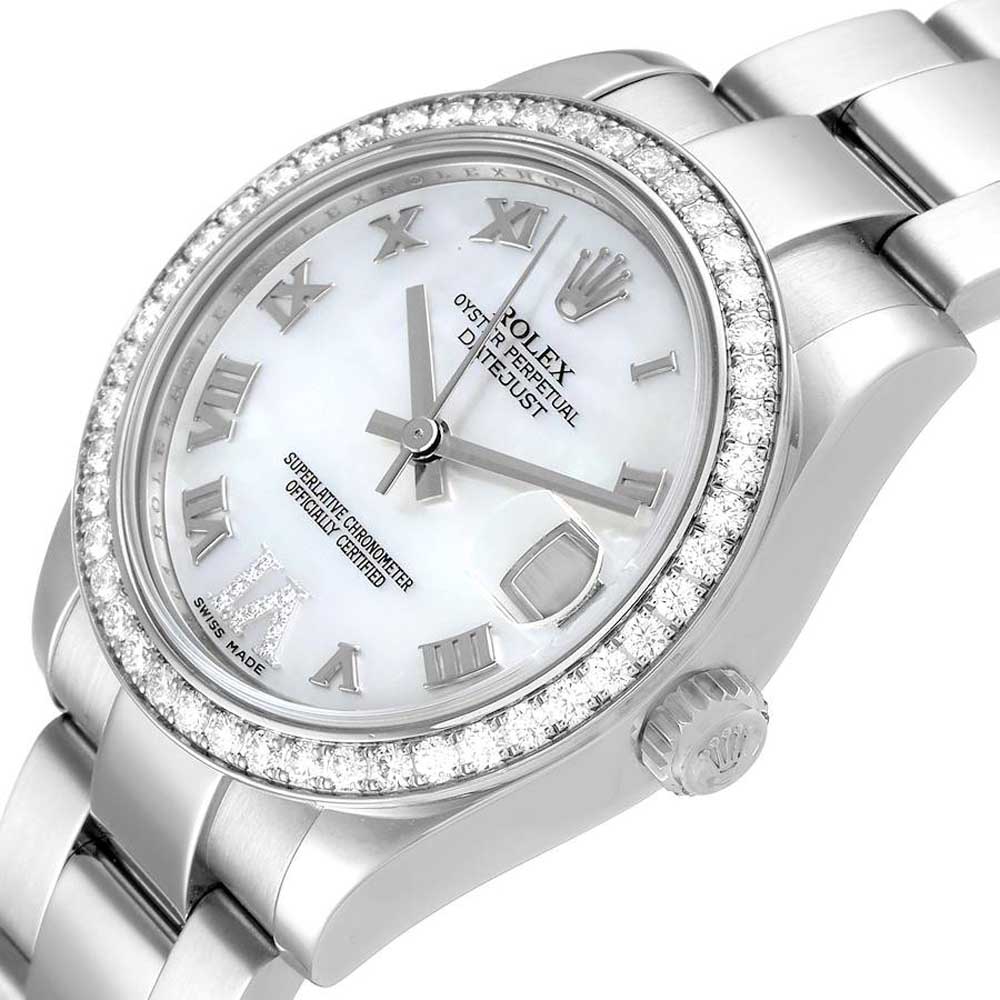 

Rolex MOP Diamonds 18K White Gold And Stainless Steel Datejust 178384 Women's Wristwatch 31 MM