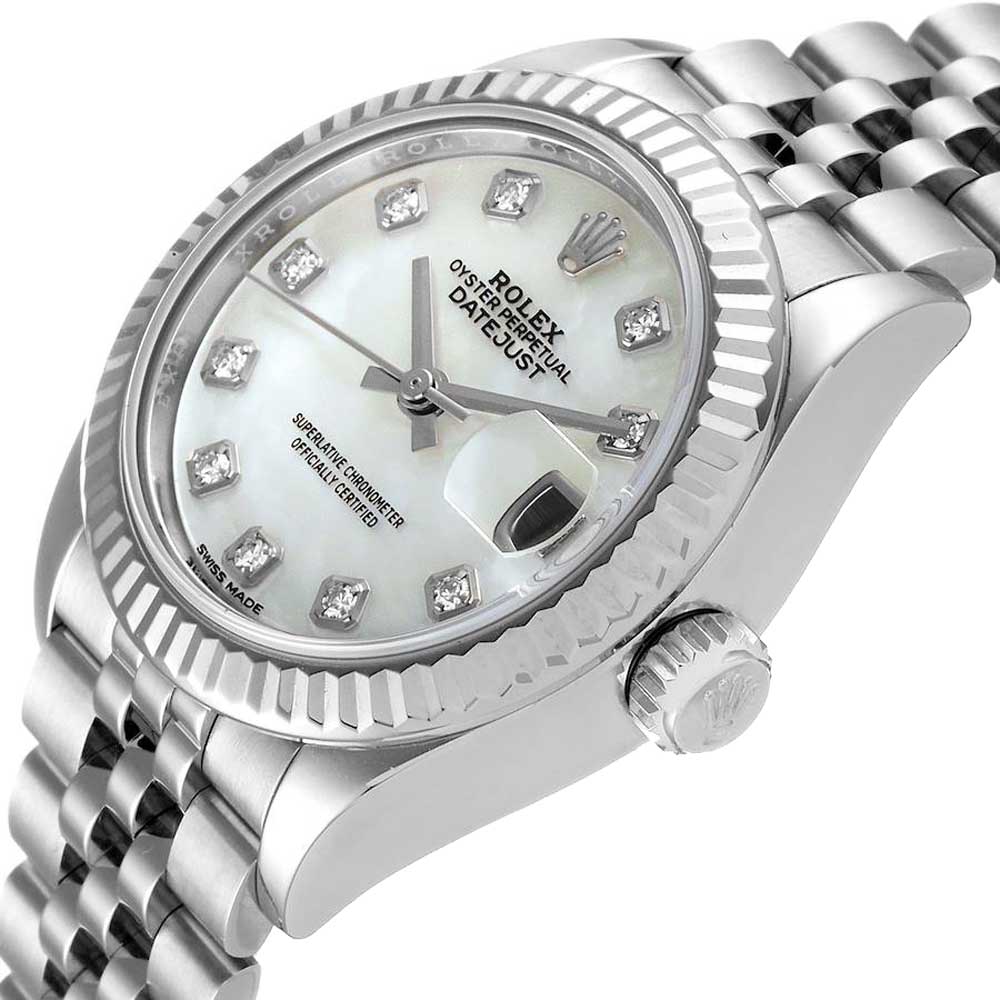 

Rolex MOP Diamonds 18K White Gold And Stainless Steel Datejust 279174 Women's Wristwatch 28 MM