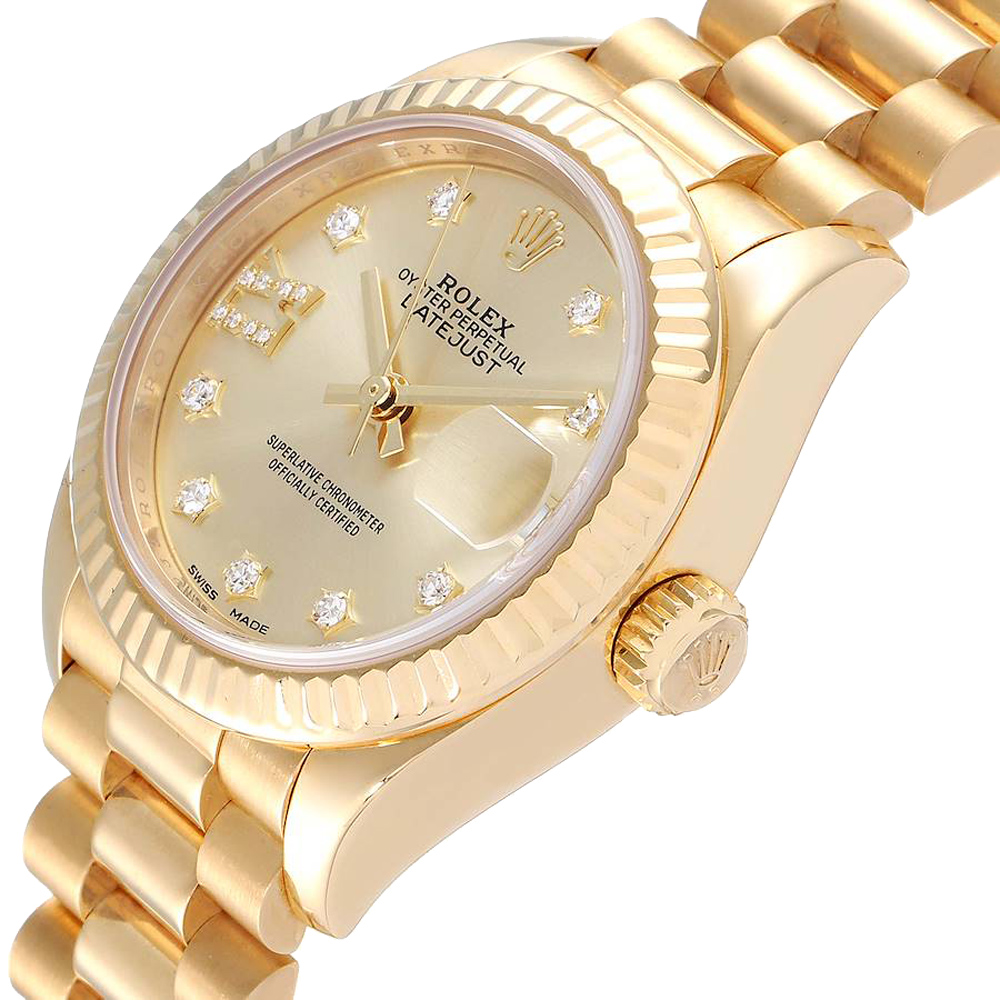 

Rolex Champagne Diamonds 18K Yellow Gold President Datejust 279178 Women's Wristwatch 28 MM