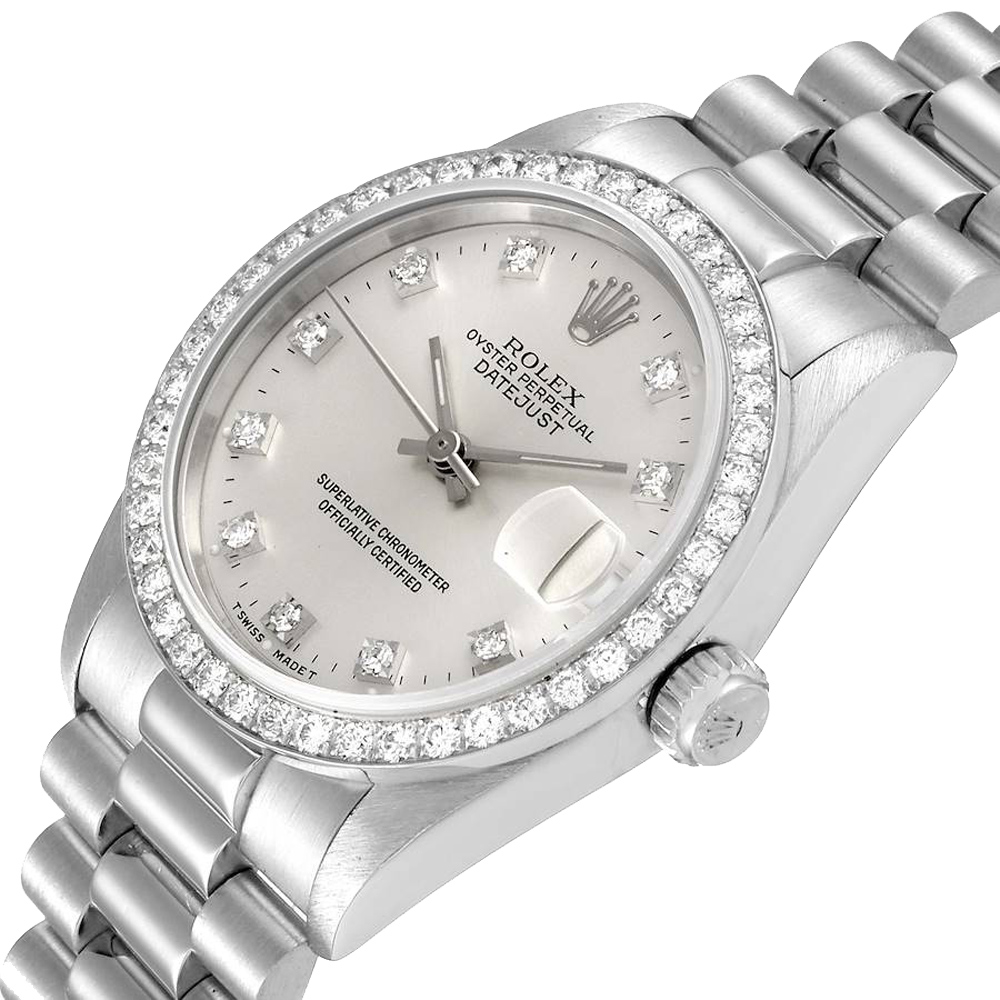 

Rolex Diamonds Platinum President Datejust 68286 Women's Wristwatch 31 MM, Silver