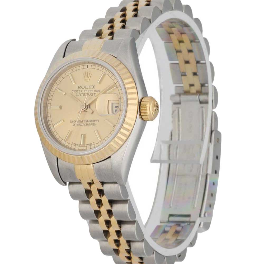 

Rolex Champagne 18K Yellow Gold And Stainless Steel Datejust 69173 Women's Wristwatch 26 MM