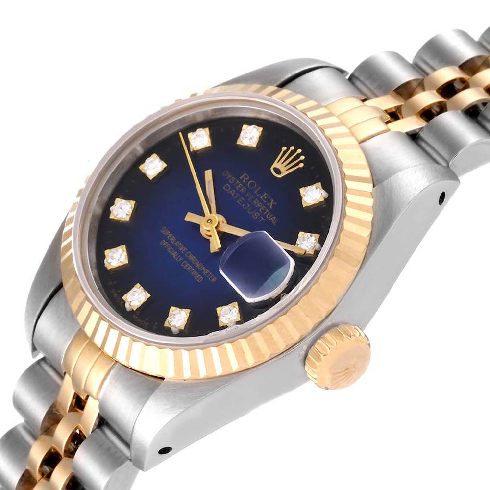

Rolex Blue Diamonds Yellow Gold And Stainless Steel Datejust 69173 Women's Wristwatch 26 MM
