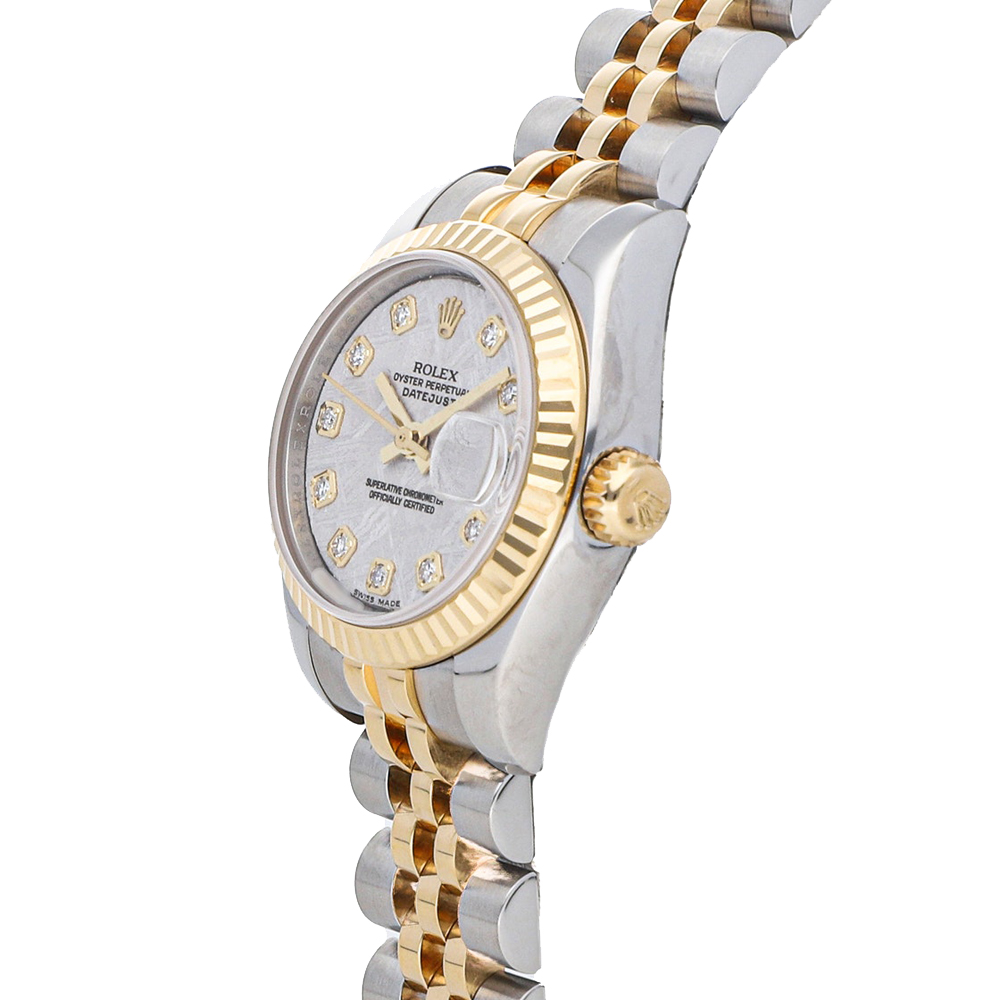 

Rolex Meteorite Diamonds 18K Yellow Gold And Stainless Steel Datejust 179173 Women's Wristwatch 26 MM, Silver