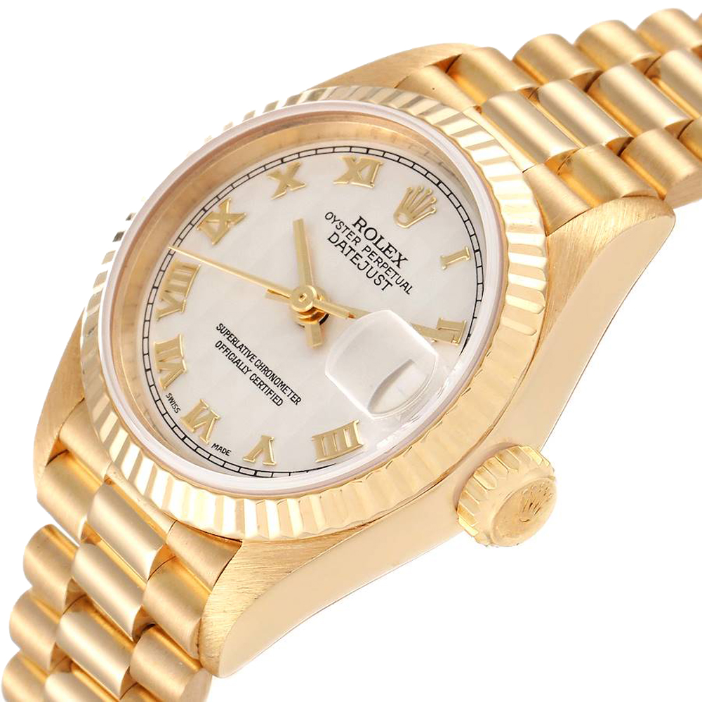 

Rolex White 18K Yellow Gold President Datejust 69178 Women's Wristwatch 26 MM