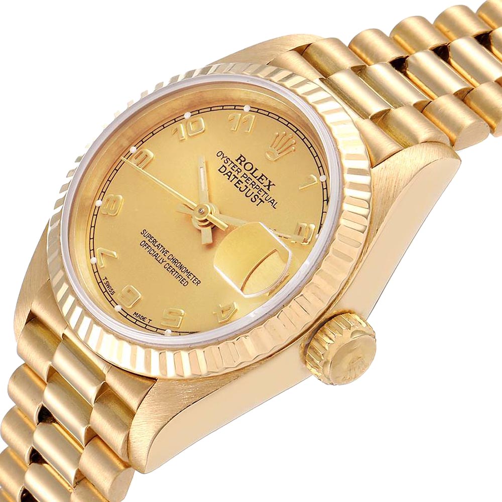 

Rolex Champagne 18K Yellow Gold President Datejust 69178 Women's Wristwatch 26 MM