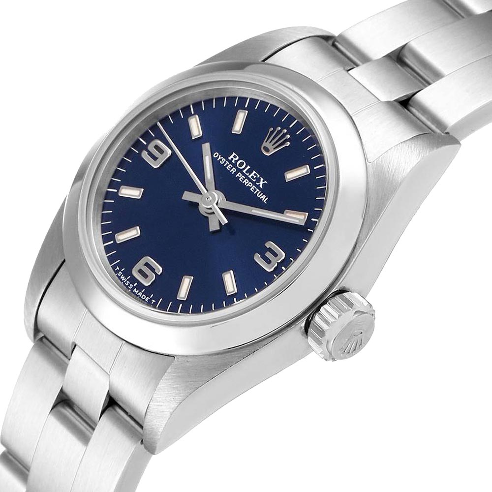 

Rolex Blue Stainless Steel Oyster Perpetual 67180 Women's Wristwatch 24 MM