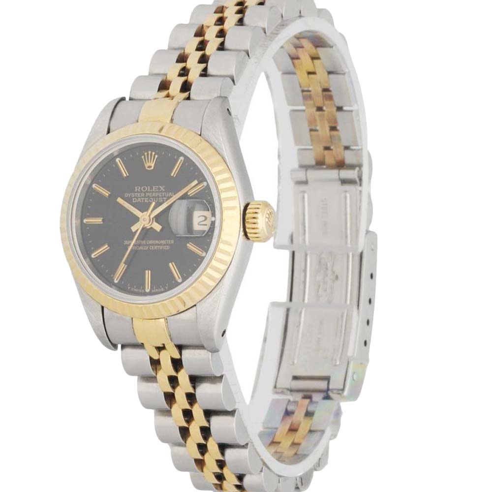 

Rolex Black 18K Yellow Gold And Stainless Steel Datejust 69173 Women's Wristwatch 26 MM