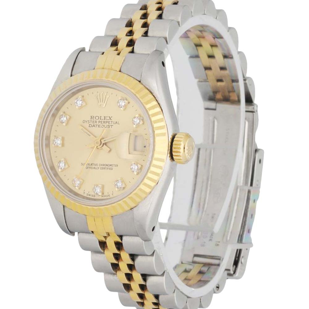 

Rolex Champagne Diamonds 18K Yellow Gold And Stainless Steel Datejust 69173 Women's Wristwatch 26 MM