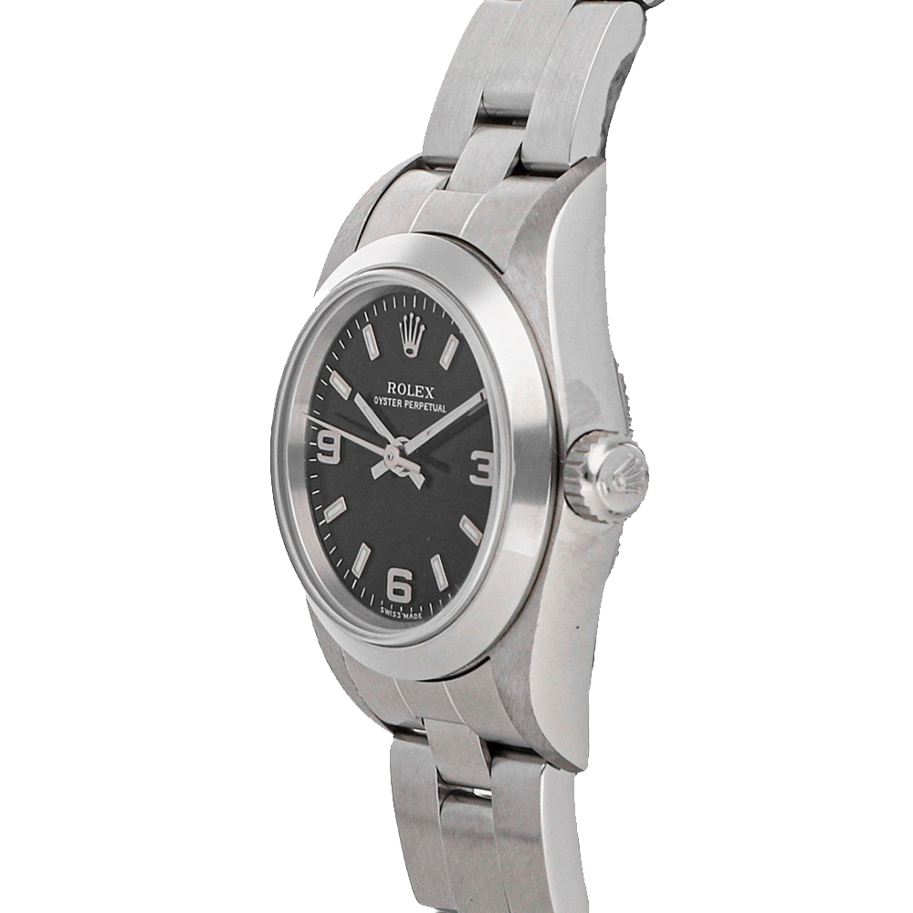 

Rolex Black Stainless Steel Oyster Perpetual 76080 Women's Wristwatch 24 MM