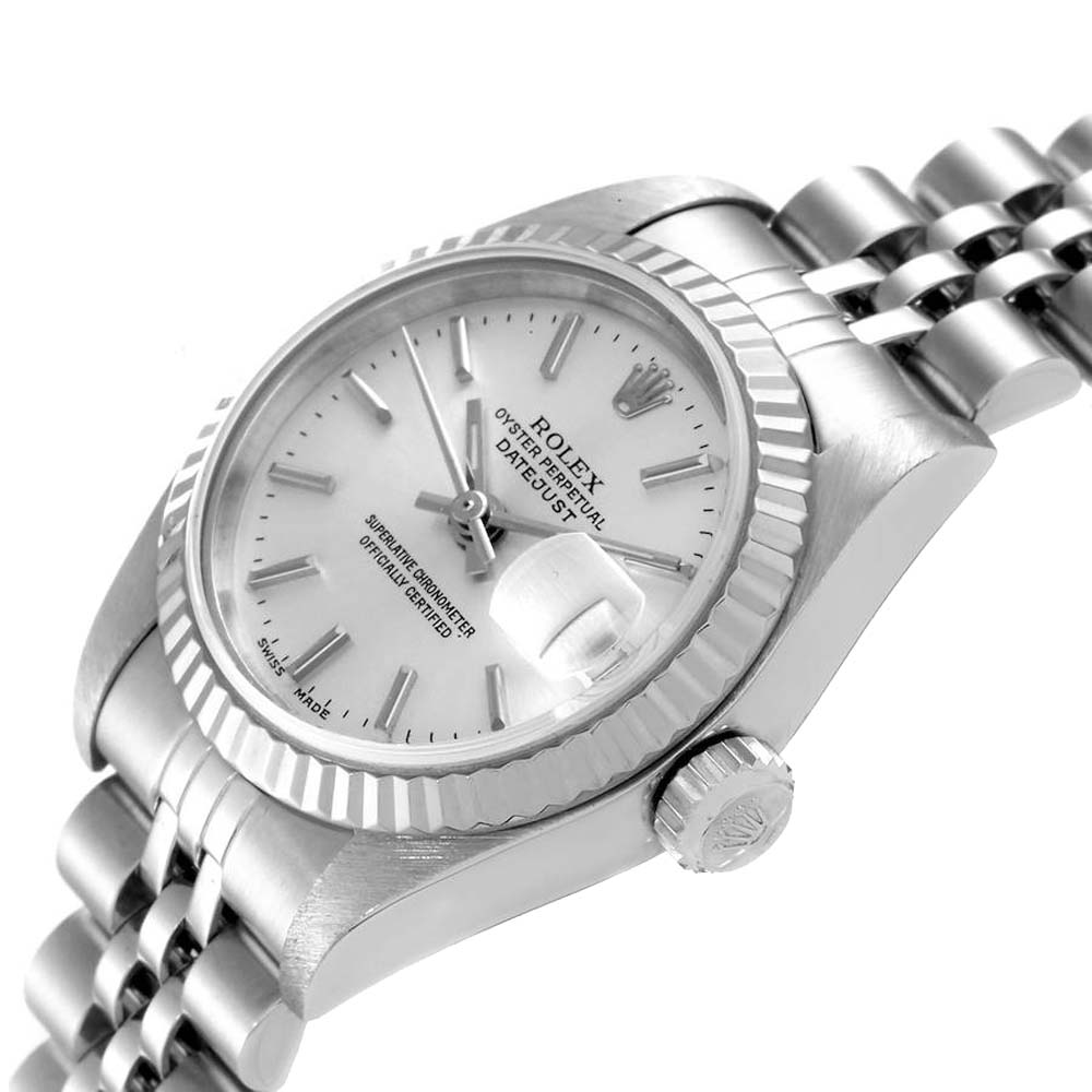 

Rolex Silver 18K White Gold And Stainless Steel Datejust 79174 Women's Wristwatch 26 MM