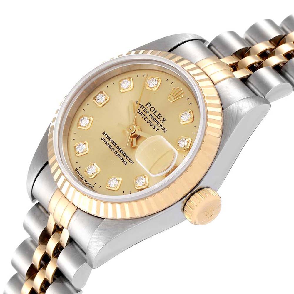 

Rolex Champagne Diamonds 18K Yellow Gold And Stainless Steel Datejust 69173 Women's Wristwatch 26 MM