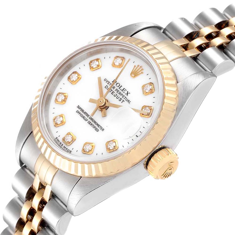 

Rolex White Diamonds 18K Yellow Gold And Stainless Steel Datejust 69173 Women's Wristwatch 26 MM