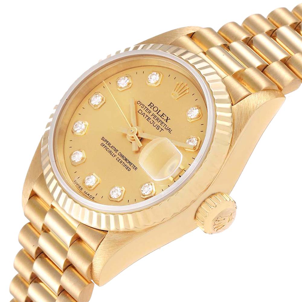 

Rolex Champagne Diamonds 18K Yellow Gold President Datejust 69178 Women's Wristwatch 26 MM
