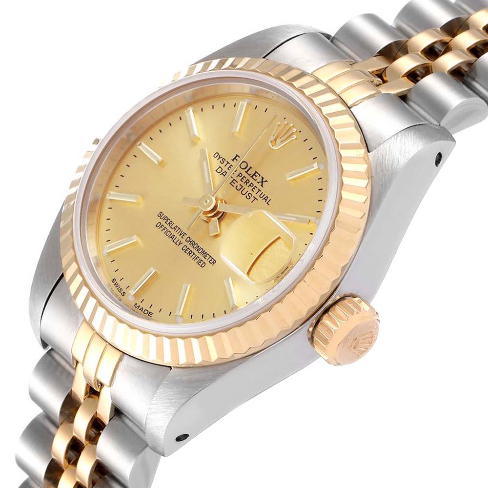 

Rolex Champagne 18K Yellow Gold And Stainless Steel Datejust 69173 Women's Wristwatch 26 MM