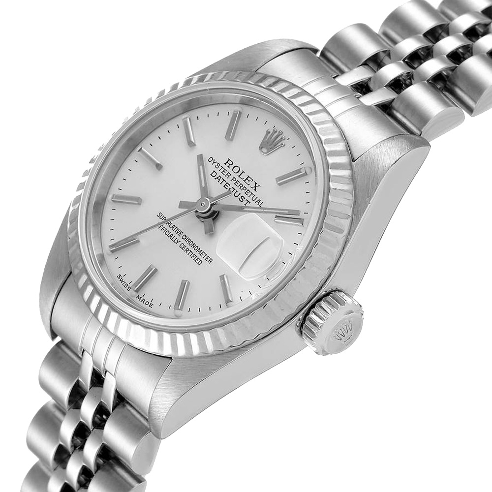 

Rolex Silver 18K White Gold And Stainless Steel Datejust 79174 Women's Wristwatch 26 MM