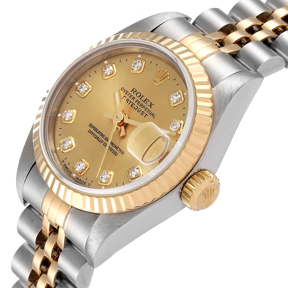 

Rolex Champagne Diamonds 18K Yellow Gold And Stainless Steel Datejust 69173 Women's Wristwatch 26 MM