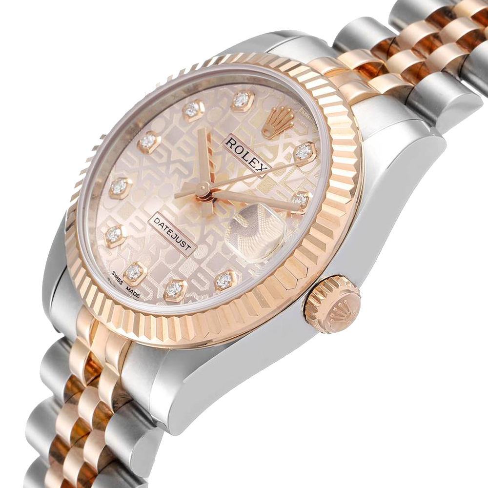 

Rolex Pink Diamonds 18K Rose Gold And Stainless Steel Datejust 178271 Women's Wristwatch 31 MM