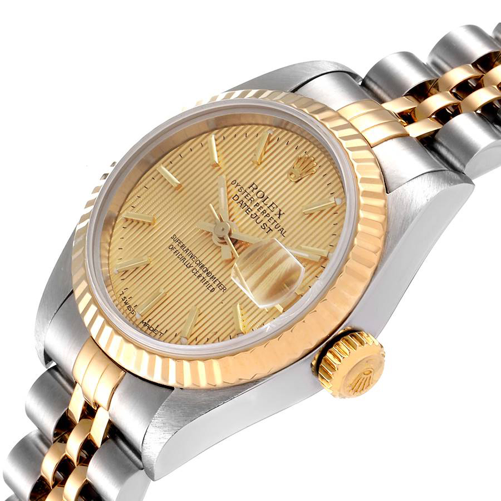 

Rolex Champagne 18K Yellow Gold And Stainless Steel Datejust 69173 Women's Wristwatch 26 MM