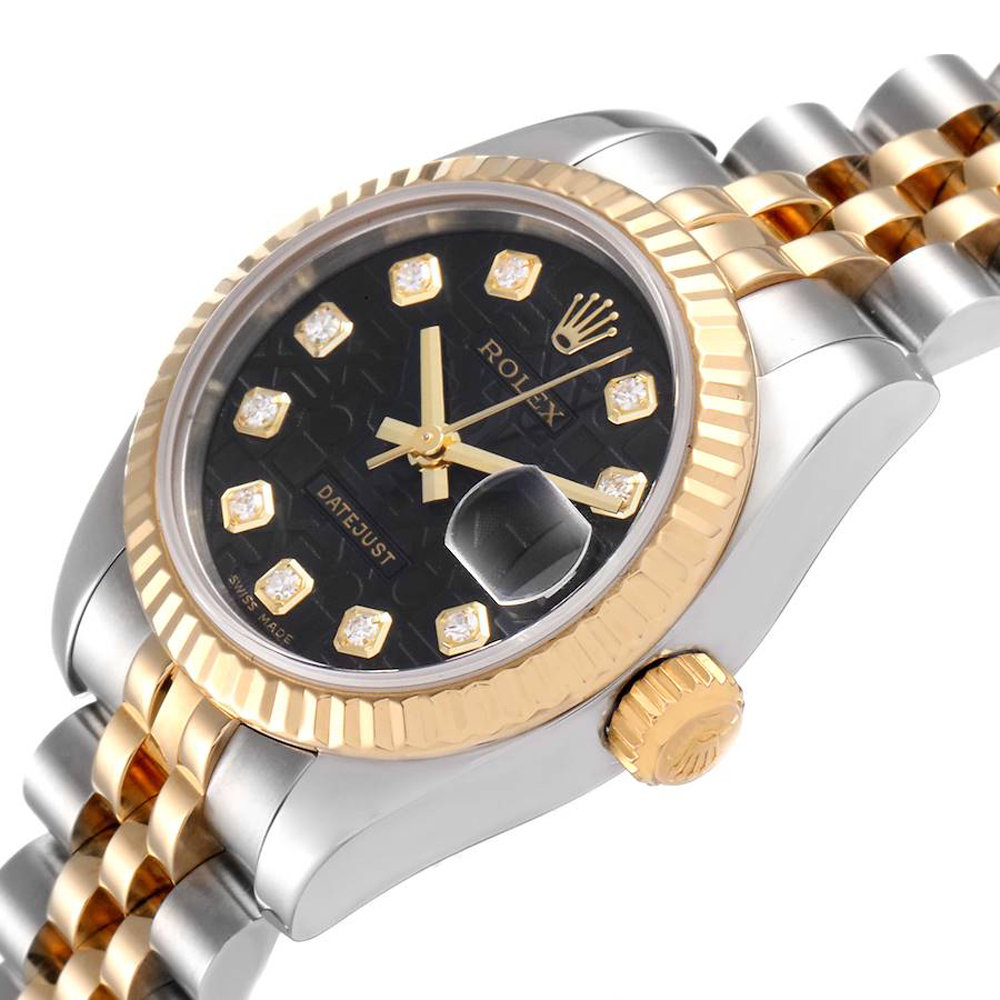 

Rolex Black Diamonds 18K Yellow Gold And Stainless Steel Datejust 179173 Women's Wristwatch 26 MM