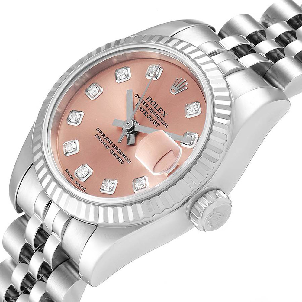 

Rolex Salmon Diamonds 18K White Gold And Stainless Steel Datejust 179174 Women's Wristwatch 26 MM, Pink