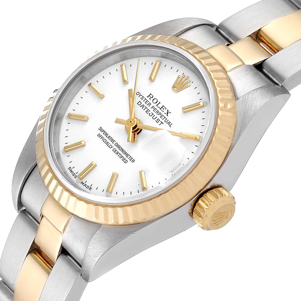 

Rolex White 18K Yellow Gold And Stainless Steel Datejust 79173 Women's Wristwatch 26 MM