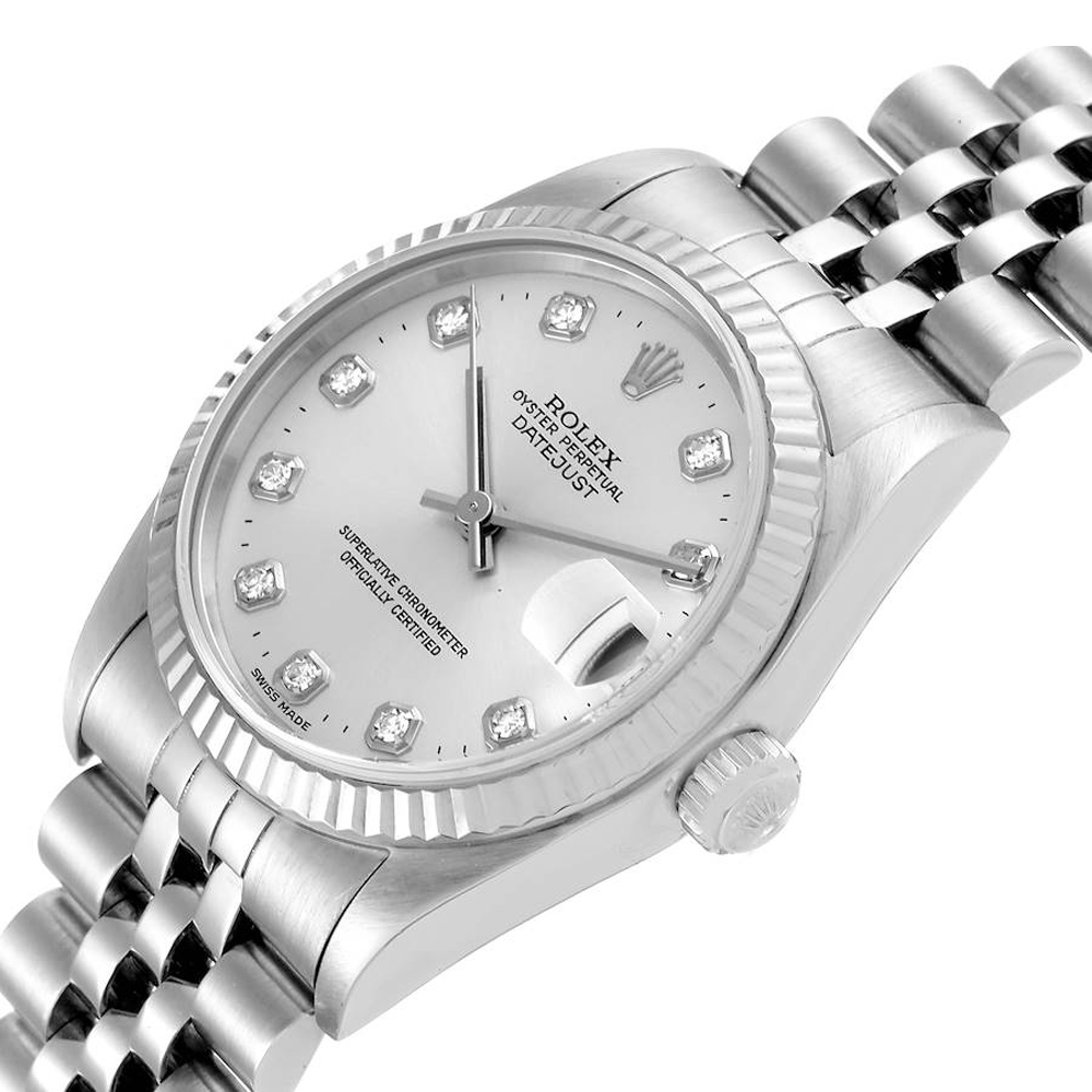 

Rolex Silver Diamonds 18K White Gold And Stainless Steel Datejust 68274 Women's Wristwatch 31 MM