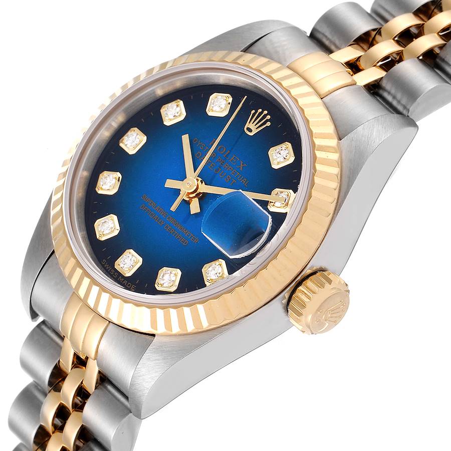 

Rolex Blue Diamonds 18K Yellow Gold And Stainless Steel Datejust 69173 Women's Wristwatch 26 MM