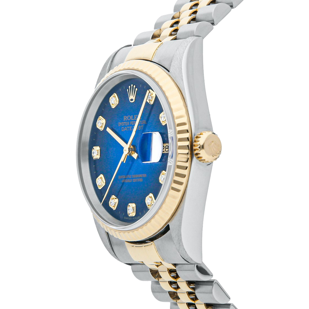 

Rolex Blue Diamonds 18K Yellow Gold And Stainless Steel Datejust 16233 Women's Wristwatch 36 MM