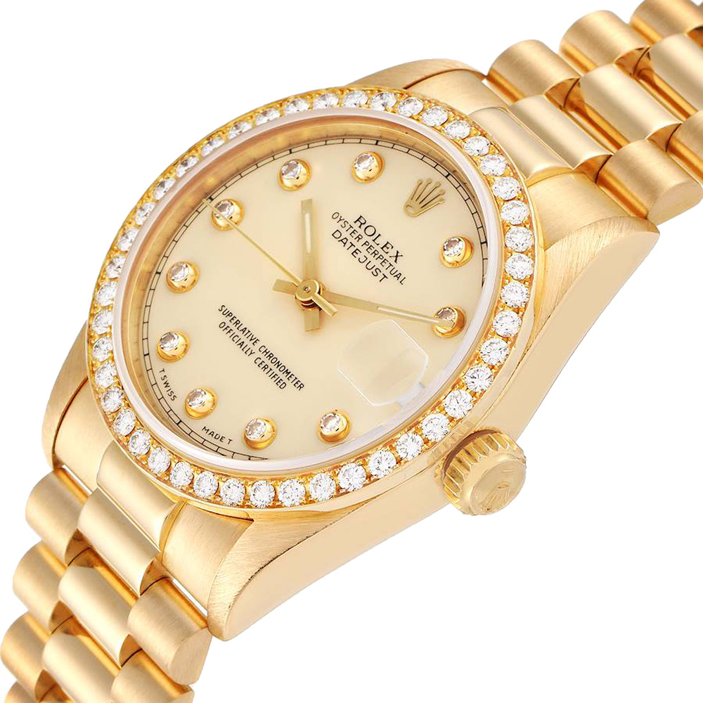 

Rolex Champagne Diamonds 18K Yellow Gold President Datejust 68288 Women's Wristwatch 31 MM