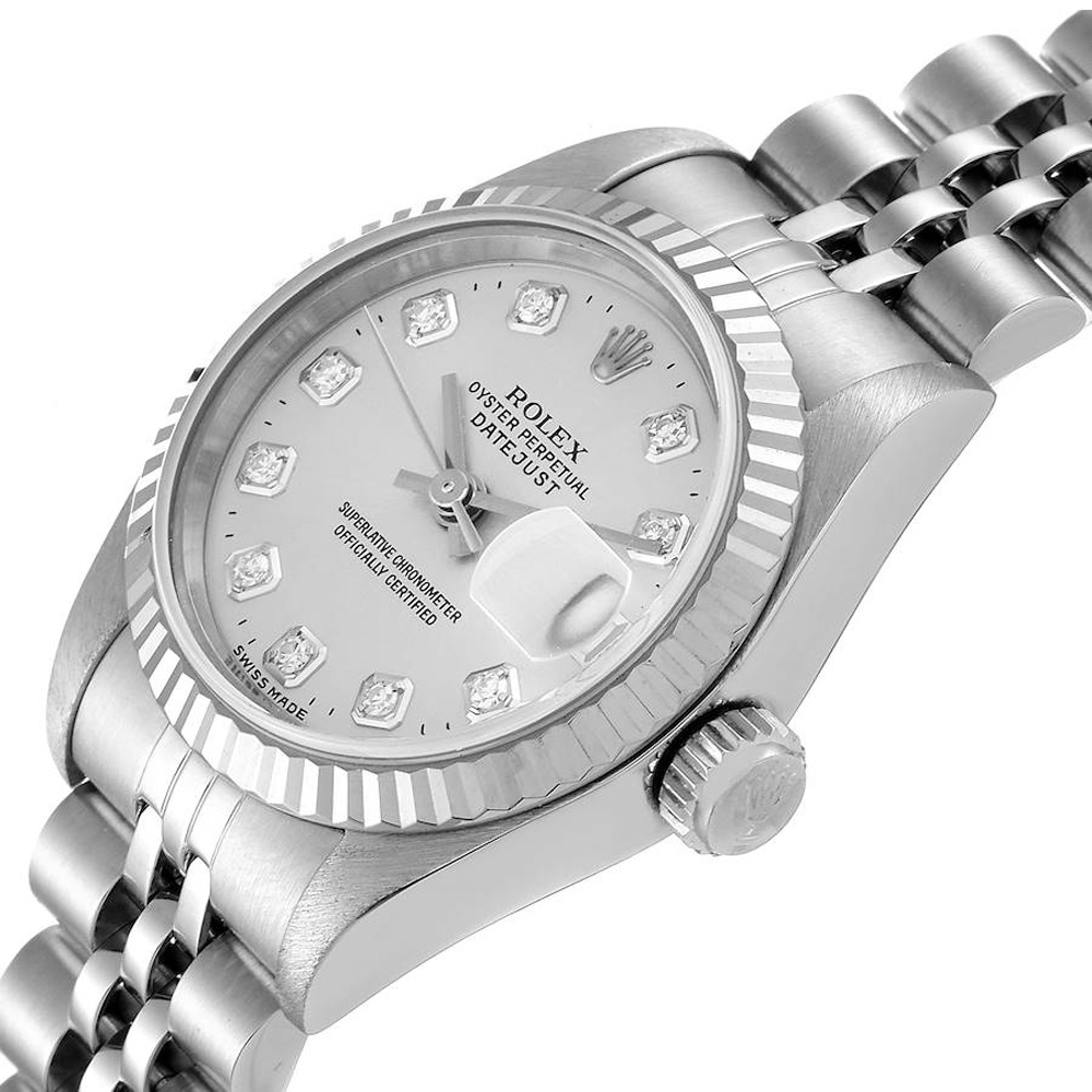 

Rolex Silver Diamonds 18K White Gold And Stainless Steel Datejust 69174 Women's Wristwatch 26 MM