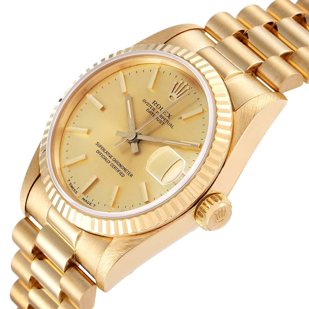 

Rolex Champagne 18K Yellow Gold President Datejust 68278 Women's Wristwatch 31 MM