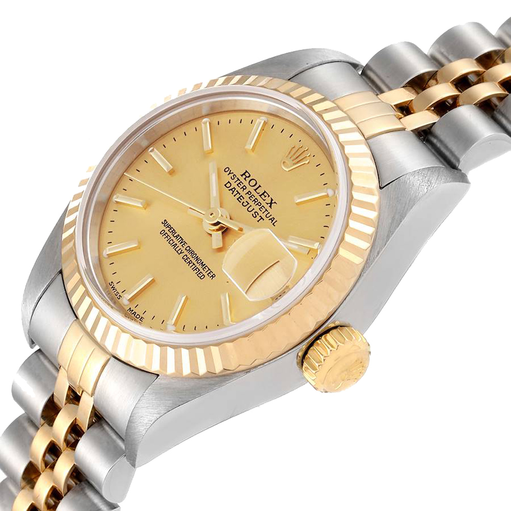 

Rolex Champagne 18K Yellow Gold And Stainless Steel Datejust 79173 Women's Wristwatch 26 MM